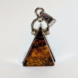 Vintage Amber and Sterling Silver Triangle Pendant